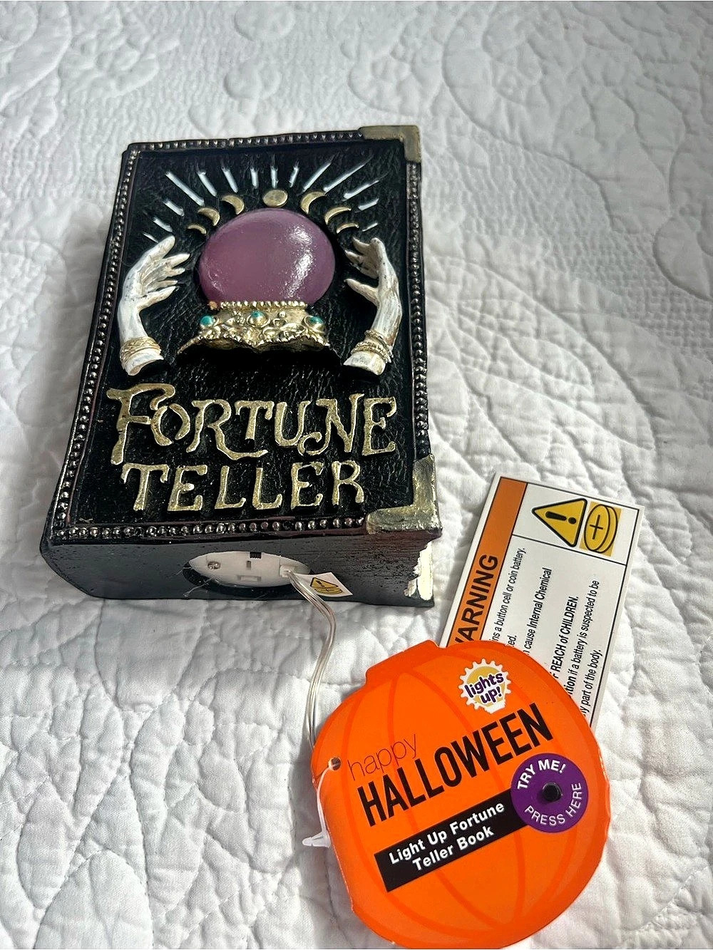 Halloween Light Up Fortune Teller Book Decor Prop Faux Resin Color Change Tested